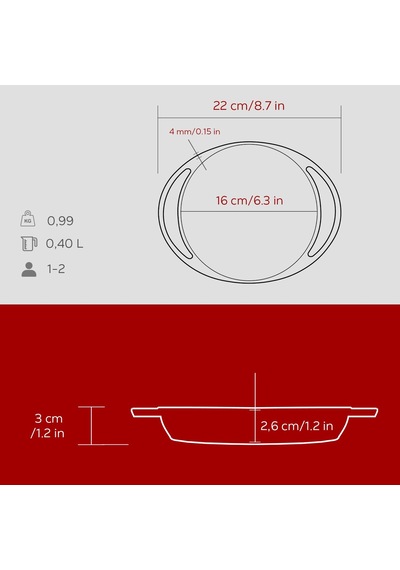 Lava Döküm Yuvarlak Sahan Döküm Demir Yekpare Çift Kulplu Çap Ø 16cm.-bordo Bordo