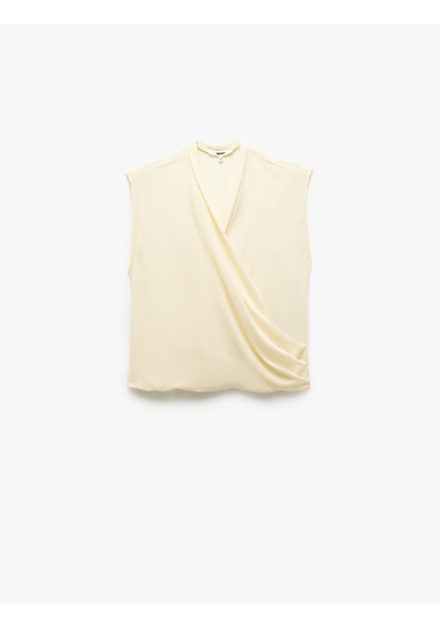 Koton Krep Kumaş Drape Detaylı Kolsuz Kruvaze Bluz Ekru 5sak60202pw Ekru