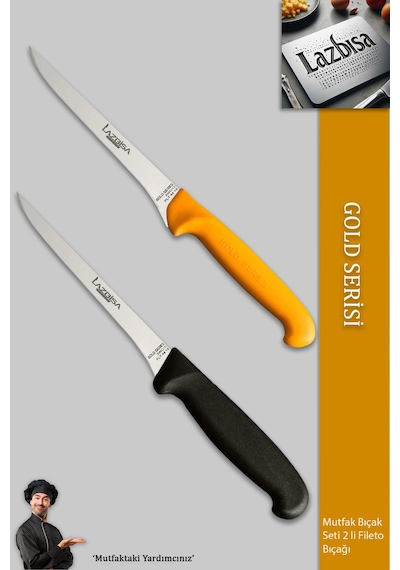 Lazbisa Mtf-057 Gold Incisive Serisi Balık Fileto Bıçağı Et Steak Bıçak Mutfak Bıçak Sarı
