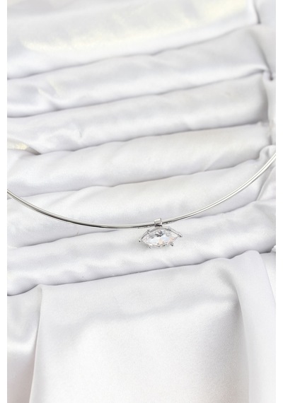 Pirinç Gümüş Renk Choker Model Zirkon Taşlı Kadın Kolye - Gümüş