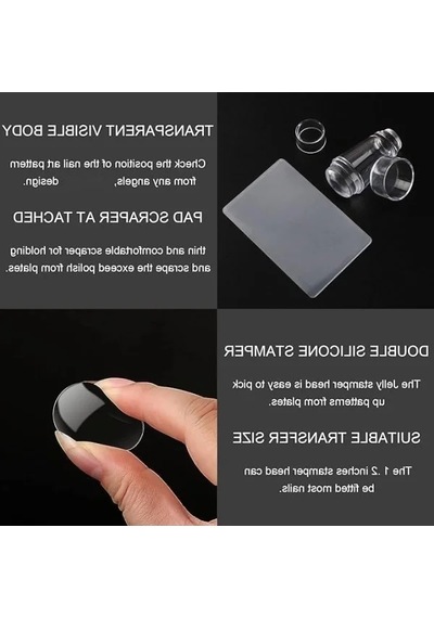 Şeffaf Silikon Nail Art Stamper Seti - Tırnak Baskı Aleti