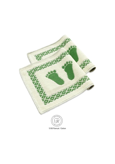 Soffy Krem & Yeşil 2 Adet 50x70 Cm Banyo Paspası %100 Doğal Pamuk Ayak Paspası Ayak Havlusu Krem - Yeşil