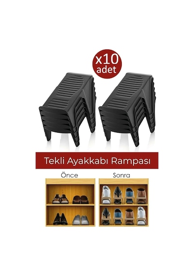 10'lu Tekli Ayakkabı Düzenleyici Ayakkabı Rampası Siyah