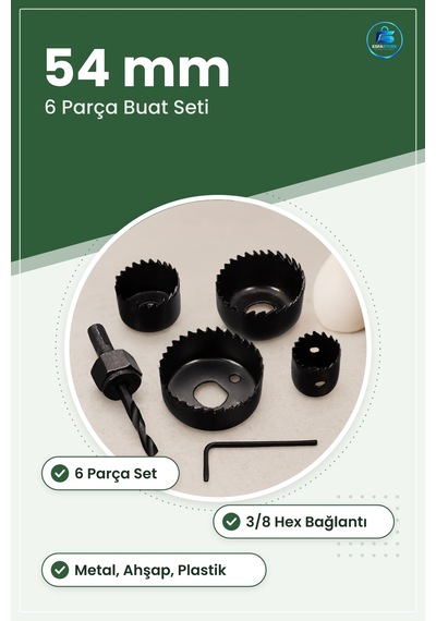 Buat Delik Açma Seti 54 Mm Hex Matkap Aksesuarları Metal Ahşap Pl