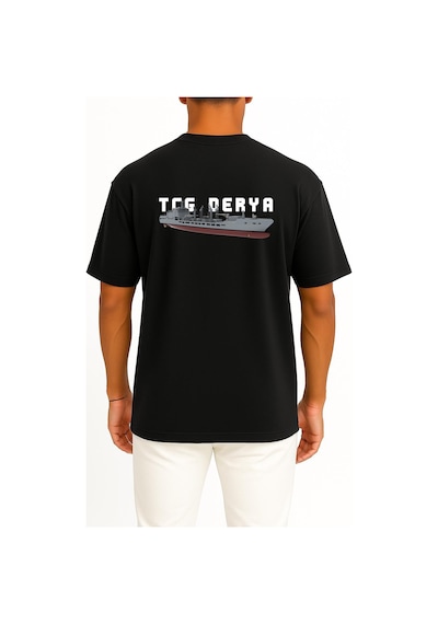 Bahriyeli Collection Oversize Tcg Derya - A1590 Göğüs Ve Sırt Tasarımlı Unisex T-shirt SIYAH