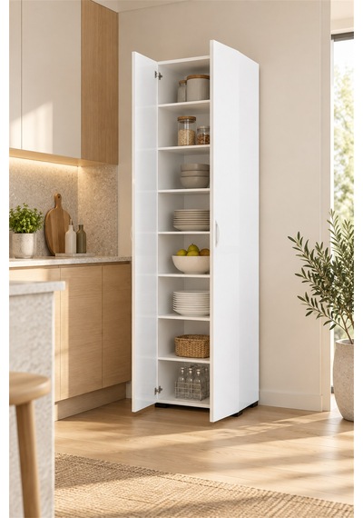 Mondo 8 Raflı Çok Amaçlı Dolap - Kiler Dolabı 173 X 48 X 32 Cm - Beyaz