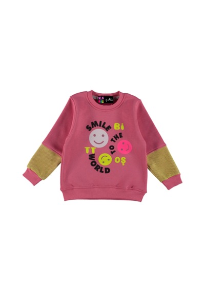 Smile Baskılı File Kolu Aks 3 Iplik Kız Sweatshırt 9y,10y,11y,12y Yavruağzı