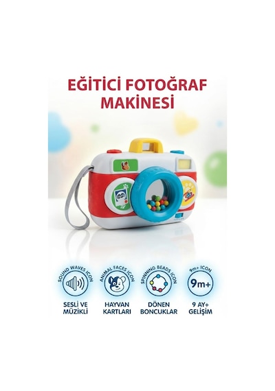 Clemento-ni 4 Dilli Gelişim Destekli Müzikli Hayvan Kartlı 12 Cm Öğretici Oyuncak Fotoğraf Makinesi
