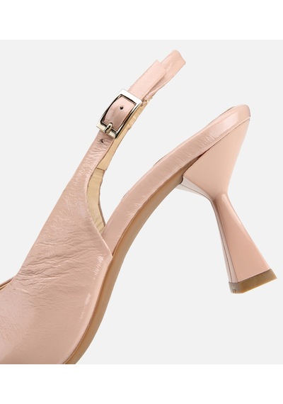 Hotiç Kadın Rugan Deri Bej Sivri Burunlu Arkası Açık Kısa Topuklu Stiletto