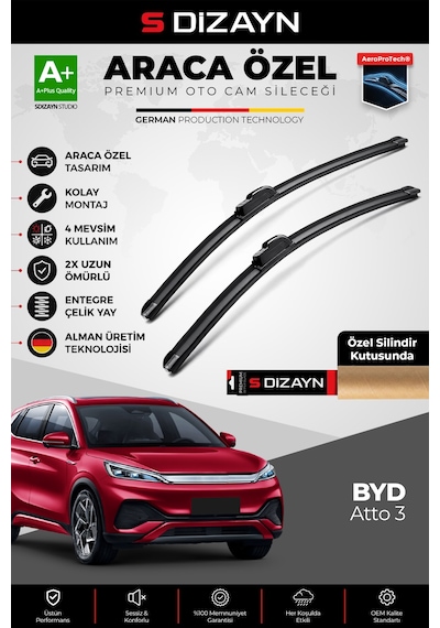 S-dizayn Byd Atto 3 Ön Cam Silecek Seti 2022 Üzeri Premium Araca Özel 60-43 Cm A+ Kalite