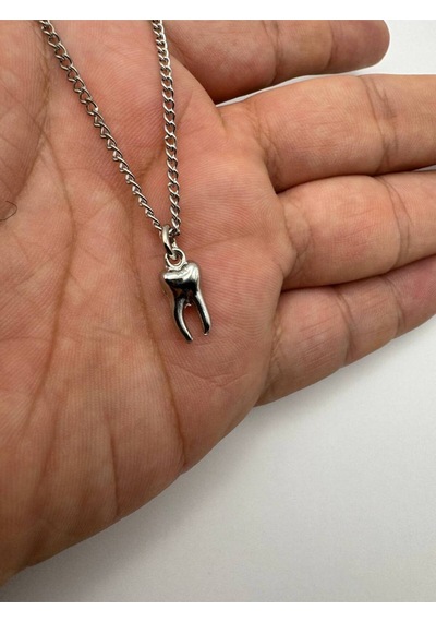 Diş Figürlü Unisex Kolye 60 Cm Zincirli Zamak Kaplama Anatomik Ve Gotik Takı Çok renkli