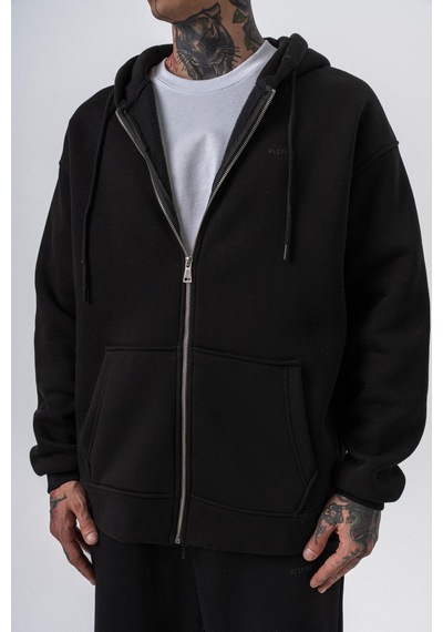 Erkek Respire Yazı Detaylı Kapüşonlu Basic Zip Oversize Hoodie Siyah