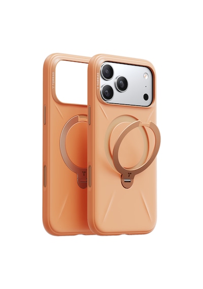 Torras Apple iPhone 17 Pro / 18 Pro Uyumlu O Stand Spin Silicone Serisi Magsafe Kılıf Turuncu