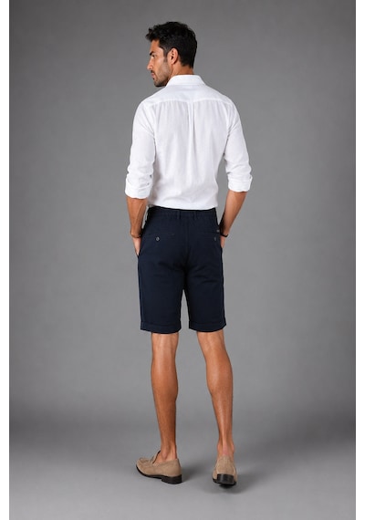 Bisse Indigo Pamuk Keten Lastikli Doğal Bermuda Şort Sh25y25001 D66 İndigo