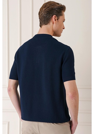 Efor Slim Fit Polo Yaka Kısa Kol %100 Pamuk Lacivert Triko Tr 868 Lacivert