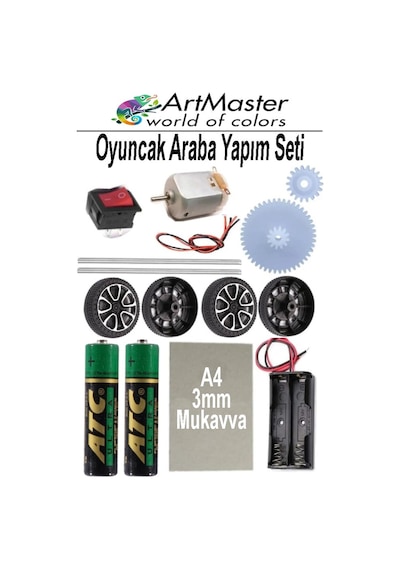 Oyuncak Araba Yapım Seti 1 Paket Okul Deney Dc Motor Çark Dişli Plastik Tekerlek 2 Adet Metal Şaft Proje Deney Seti