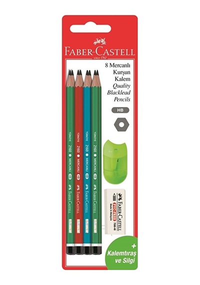 Faber Castell Mercanlı 8'li Kurşun Kalem Silgi Ve Kalemtraş Hediyeli