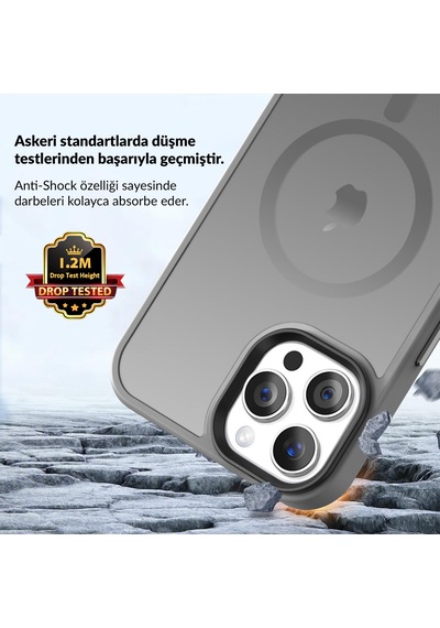 Bix İphone 13 Pro Max Magsafe Uyumlu Kılıf Tam Koruma Manyetik Darbe Emici Gece Mavisi Gri