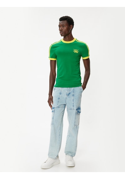Koton Slim Fit Tişört Kolej Baskılı Kısa Kollu Bisiklet Yaka Yeşil 4sam11084hk Fıstık Yeşili