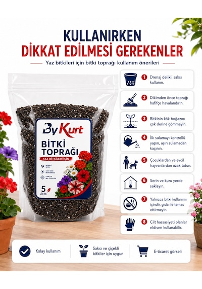 Yaz Çiçekleri Bitki Toprağı 5 Litre Cocopeat Perlit Pomza İçerikli Balkon Bahçe Saksı Toprağı