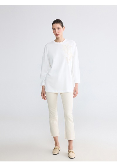 Lcwaıkıkı Classic Beyaz Payetli Oversize Soft Touch Kadın Tunik