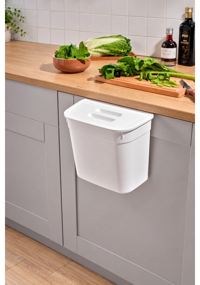 Kapaklı Askılı Çöp Kovası & Mutfak Dolap İçi Çöp Kovası & Tezgah Askılı Atık Kovası Beyaz 178x278x233 Mm Beyaz - 935451029 Beyaz