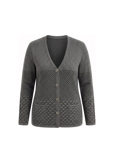 Onno Style Women Desenli Çelik Örgü Klasik Triko Ceket Gri
