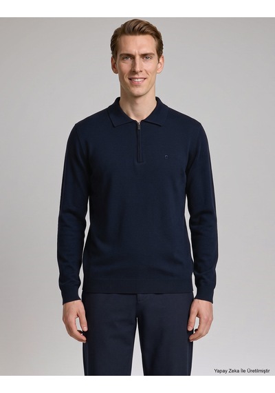 Pierre Cardin Lacivert Slim Fit Fermuarlı Polo Yaka Basic Triko Kazak 50333917-vr033