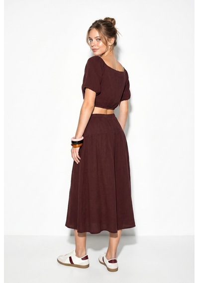 Shade Kadın Balon Kollu Crop Bluz Bağlama Detaylı Pamuklu Müslin Etek Takım Yc2728 60286287 - Mürdüm Shade Kadın Balon Kollu Crop Bluz Bağlama Detaylı Pamuklu Müslin Etek Takım Yc2728 60286287 - Mürdüm