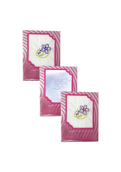 Elif Mira 3 Lü Özel Paket Premium Kadın İşlemeli Mendil Seti %100 Pamuk 28x28 Cm Çok Renkli
