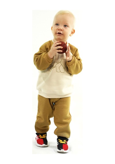 Kidaxi Nakış Fil Detaylı 3 İplik İkili Bebe Takımı Hardal