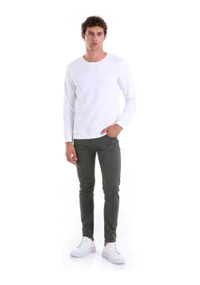 Hatemoğlu Beyaz Regular Fit Düz Pamuklu Bisiklet Yaka Sweatshirt Beyaz