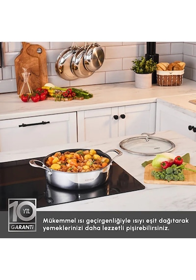 Karaca Plasma Steel 316+ 3Ply Yanmaz Yapışmaz Çelik Karnıyarık Tencere 26 cm