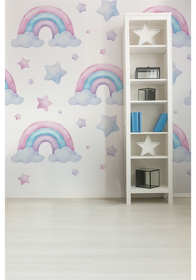 Sevimli Gökkuşağı Temalı 50 Parça Çocuk Ve Bebek Odası Dekoratif Duvar Sticker Seti