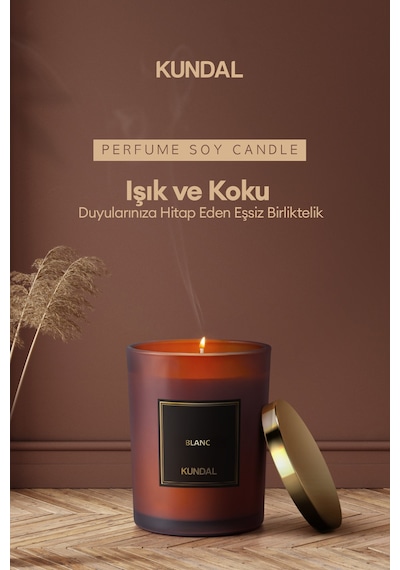 Parfümlü Doğal Soya Mumu Kundal Perfume Natural Soy Wax Candle 500g Blanc