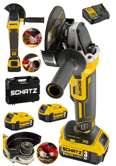 Schatz Brushless Motor 21v 3.0 Ah Çift Akülü Spiral Taşlama Makinesi Devir Ayarlı Şarjlı Taşlama 125mm Sarı