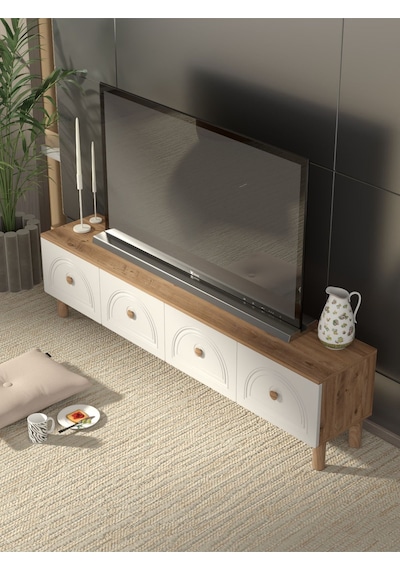 Bohem Tarz 180 Cm 4 Kapaklı Mdf Kapak Tv Ünitesi Ceviz