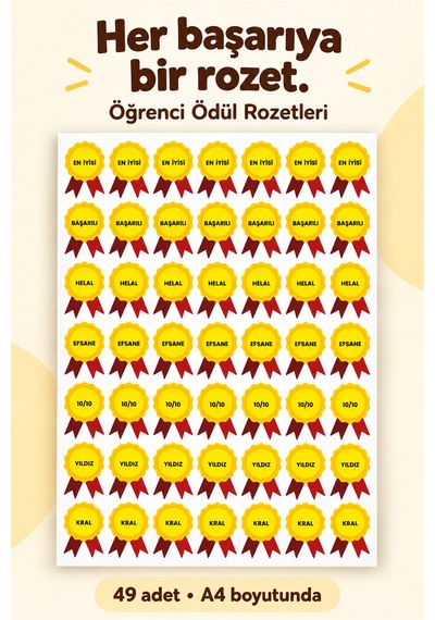 49 Adet Öğrenci Ödül Rozet Sticker Seti Motivasyon & Başarı Etiketi Parlak Baskı Çok Renkli