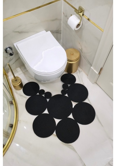 El Yapımı Bohem Jüt, Hasır, Paspas, Banyo Paspası, Klozet Önü Paspası, Klozet Paspas, Çift Taraflı Siyah