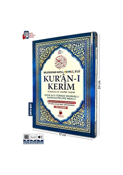 Orta Boy Satır Altı Türkçe Okunuşlu Ve Türkçe Mealli Renkli Kuran