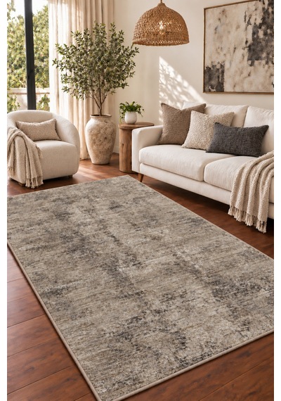 Vivanni Home Ashlynn Polyester Vintage Halı Pamuk Atkı Tabanlı Modern Dokuma Ev Halısı Bej Pelikan