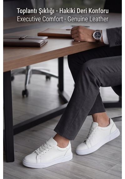 Liarca Asterio %100 Hakiki Deri Sararmayan Faylon Taban Sneaker Klasik Beyaz Ayakkabı