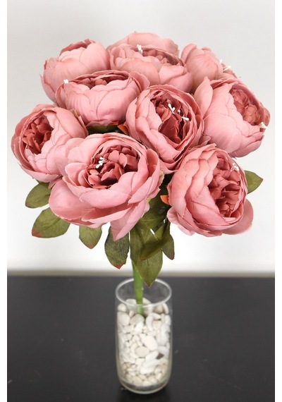 Yapay Çiçek Deposu Yapay Çiçek 10 Dal Lüx İncili Gül Rosa Lucieae 40 Cm Gülkurusu