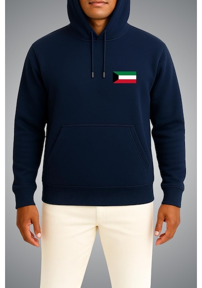 Bahriyeli Collection Kapüşonlu Kuveyt Bayrağı Cep Baskılı Unisex Sweatshirt Lacivert