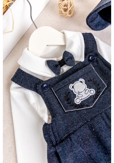 Babymod Papyonlu Kasketli Erkek Bebek Salopet Tulum Set Lacivert