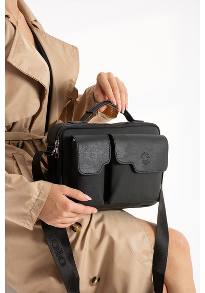 West Polo Westpolo Askılı Vegan Deri Ve Kanvas Kumaş Tablet Evrak Unisex Postacı Çantası - Siyah