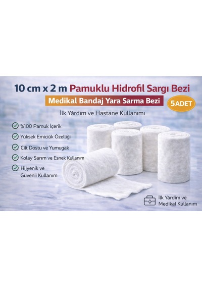 10 Cm X 2 M Pamuklu Hidrofil Sargı Bezi Medikal Bandaj Yara Sarma Bezi İlk Yardım Ve Hastane Kullanımı 5 Adet