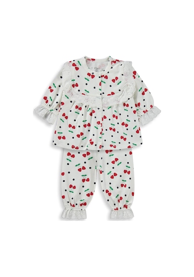Civil Baby Puanlı Kiraz Emprime Fistolu Kız 6-18 Ay Pijama Takımı - Ekru