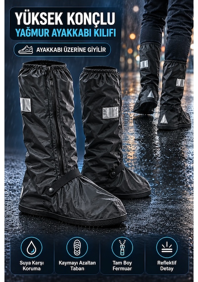 Motoraf Motosiklet Lüx Bot Kılıfı Yağmurluğu Ayakkabı Yağmur Çamur Koruma Siyah