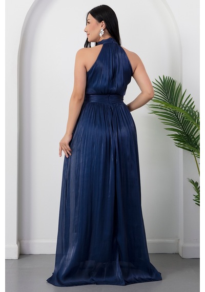 Kalopya Halter Yaka Şifon Elbise Grs4128 Lacivert